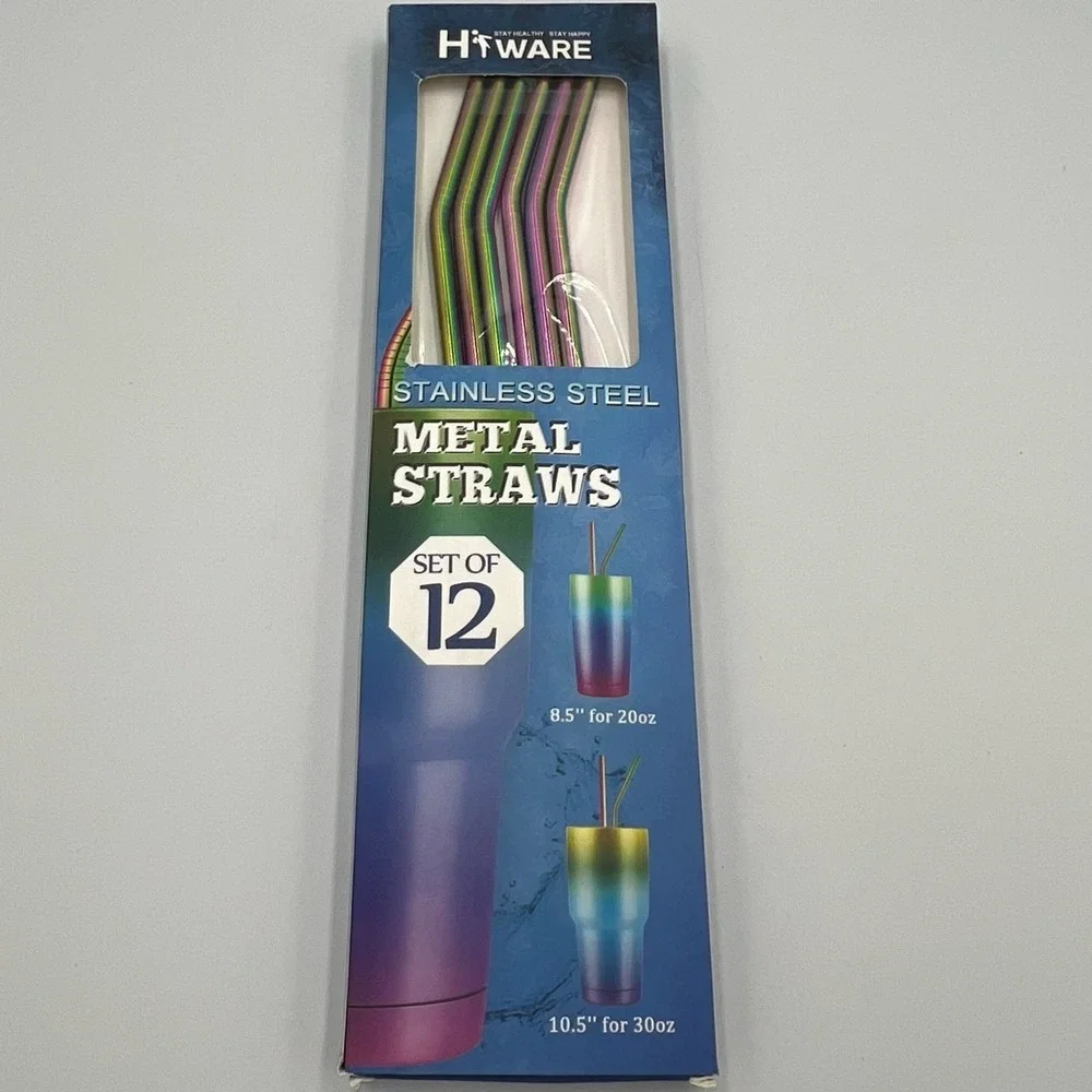 Hiware Metal Straws Unisex OS Rainbow Brand New 12pc Stainless Steel Set